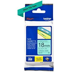 Brother TZe-741 Labelling Tape Cassette, Black on Green, 18 mm (W) x 8M (L), Laminated, Genuine Supplies Brother TZe-741 Labelling Tape Cassette, Black on Green, 18 mm (W) x 8M (L), Laminated, Genuine Supplies