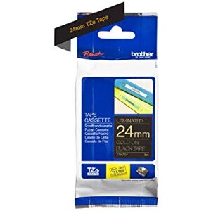 Brother TZe-354 24 mm (W) x 8 m (L) Labelling Tape Cassette Laminated Genuine Supplies Gold on Black Brother TZe-354 24 mm (W) x 8 m (L) Labelling Tape Cassette Laminated Genuine Supplies Gold on Black