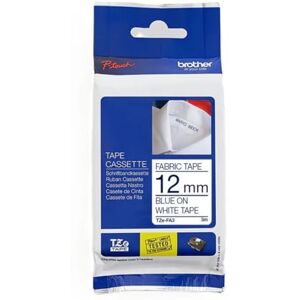Brother TZe-FA3 Labelling Tape Cassette, Blue on White, 12 mm (W) x 3 m (L), Fabric Tape, Genuine Supplies Brother TZe-FA3 Labelling Tape Cassette, Blue on White, 12 mm (W) x 3 m (L), Fabric Tape, Genuine Supplies