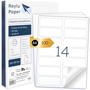 RAYLU PAPER ® White Self-Adhesive Labels for Printing, A4 Sheets Adhesive Paper Stickers for Inkjet Printers, Laser and Copiers, 14 Labels per Sheet (99 x 38.1 mm) RAYLU PAPER ® White Self-Adhesive Labels for Printing, A4 Sheets Adhesive Paper Stickers for Inkjet Printers, Laser and Copiers, 14 Labels per Sheet (99 x 38.1 mm)