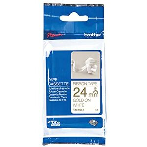 Brother TZe-R254 Labelling Tape Cassette, Gold on White, 24 mm (W) x 4M (L), Ribbon Tape, Genuine Supplies Brother TZe-R254 Labelling Tape Cassette, Gold on White, 24 mm (W) x 4M (L), Ribbon Tape, Genuine Supplies