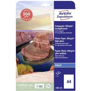 Avery 2482-20 Premium Inkjet Photo Paper High-Gloss A4 300 g 20 Sheets Avery 2482-20 Premium Inkjet Photo Paper High-Gloss A4 300 g 20 Sheets
