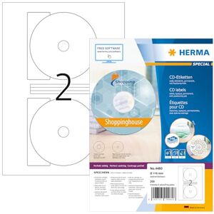 HERMA CD labels Maxi A4 Ø 116 mm white paper matt opaque 200 pcs. HERMA CD labels Maxi A4 Ø 116 mm white paper matt opaque 200 pcs.