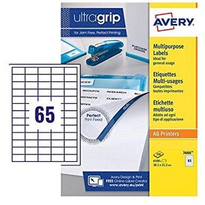 Avery Printable, Multi Purpose Labels, All Printers, 38.1 x 21.2 mm, White, 65 Labels per Sheet, 2,600 Blank Labels per Pack (3666-40) Avery Printable, Multi Purpose Labels, All Printers, 38.1 x 21.2 mm, White, 65 Labels per Sheet, 2,600 Blank Labels per Pack (3666-40)