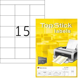TopStick 8738 Multi-Purpose Labels, 15 Labels Per A4 Sheet, 70 x 50.8 mm, 15000 Labels, Self Adhesive, Stickers for Laser and Inkjet Printers, White TopStick 8738 Multi-Purpose Labels, 15 Labels Per A4 Sheet, 70 x 50.8 mm, 15000 Labels, Self Adhesive, Stickers for Laser and Inkjet Printers, White