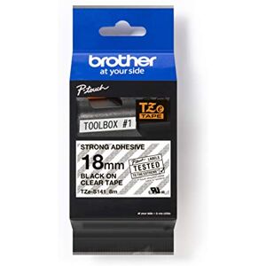 Brother TZe-S141 Labelling Tape Cassette, Black on Clear, 18mm (W) x 8M (L), Strong Adhesive, Genuine Supplies Brother TZe-S141 Labelling Tape Cassette, Black on Clear, 18mm (W) x 8M (L), Strong Adhesive, Genuine Supplies