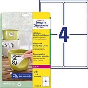 Avery L4773-100 Weatherproof Film Label 80 Stück, 99,1 x 139 mm weiß Avery L4773-100 Weatherproof Film Label 80 Stück, 99,1 x 139 mm weiß