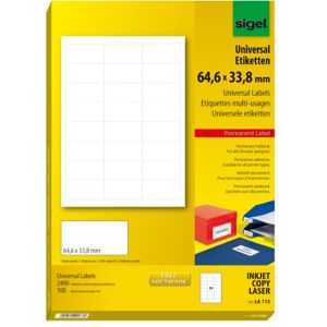 Sigel LA115 Universal Permanent Labels, white, 6.46 x 3.38 cm, 2400 lbl = 100 sheets, white Sigel LA115 Universal Permanent Labels, white, 6.46 x 3.38 cm, 2400 lbl = 100 sheets, white
