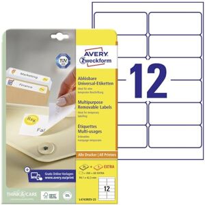 Avery L4743REV-25 printer label - Removable, White - Printer Label Avery L4743REV-25 printer label - Removable, White - Printer Label