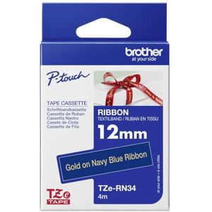 Brother TZe-RN34 Labelling Tape Cassette, Gold on Navy Blue, 12 mm (W) x 4M (L), Ribbon Tape, Genuine Supplies Brother TZe-RN34 Labelling Tape Cassette, Gold on Navy Blue, 12 mm (W) x 4M (L), Ribbon Tape, Genuine Supplies