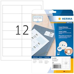HERMA Self Adhesive Inkjet Address Labels, 12 Labels per A4 Sheet, 25 Sheets, 97 x 42.3 mm, 300 Labels, Blank Mailing Labels Stickers, Sticky Labels for Inkjet Printer, White HERMA Self Adhesive Inkjet Address Labels, 12 Labels per A4 Sheet, 25 Sheets, 97 x 42.3 mm, 300 Labels, Blank Mailing Labels Stickers, Sticky Labels for Inkjet Printer, White