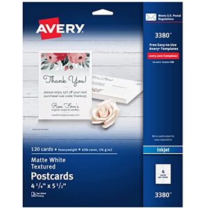 Avery Printable Postcards, 4.25" x 5.5", Textured White, 120 Blank Postcards for Inkjet and Laser Printers (3380) Avery Printable Postcards, 4.25" x 5.5", Textured White, 120 Blank Postcards for Inkjet and Laser Printers (3380)