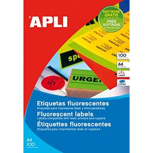 APLI Yellow Fluorescent Permanent Adhesive Labels - 64x33.9mm - 100 Sheets APLI Yellow Fluorescent Permanent Adhesive Labels - 64x33.9mm - 100 Sheets
