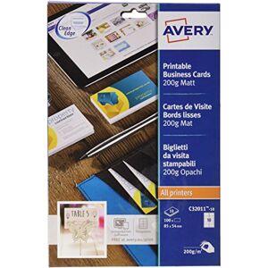 Avery C32011-10 Printable Business Cards – 85 x 54 mm, 100 White Cards per Pack, Compatible with Laser, Inkjet & Multifunction Printers Avery C32011-10 Printable Business Cards – 85 x 54 mm, 100 White Cards per Pack, Compatible with Laser, Inkjet & Multifunction Printers