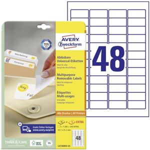 Avery Multi-Purpose Removable Labels for All A4 Printers, 45.7 x 21.2 mm weiß (wiederablösbar) Avery Multi-Purpose Removable Labels for All A4 Printers, 45.7 x 21.2 mm weiß (wiederablösbar)
