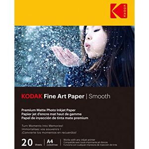 Kodak Fine Art Paper Matte Photo Paper, Pack of 20 Sheets, 340g/m², A4 Size (21x29.7 cm), Inkjet Printing, Smooth Effect, Ideal for Preserving Your Memories Kodak Fine Art Paper Matte Photo Paper, Pack of 20 Sheets, 340g/m², A4 Size (21x29.7 cm), Inkjet Printing, Smooth Effect, Ideal for Preserving Your Memories
