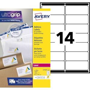 Avery Printable, Customisable Address Mailing Labels, Laser Printers, 14 Labels Per A4 Sheet, 3500 Labels, QuickPEEL (L7163) White, 250 Sheets Avery Printable, Customisable Address Mailing Labels, Laser Printers, 14 Labels Per A4 Sheet, 3500 Labels, QuickPEEL (L7163) White, 250 Sheets