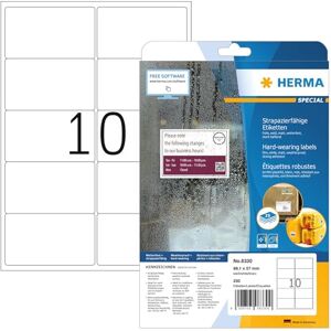HERMA Self Adhesive Weatherproof Shipping Labels, 10 Labels per A4 Sheet, 25 Sheets, 99.1 x 57 mm, 250 Labels, Blank Parcel Labels Stickers, Sticky Labels for Laser & Inkjet Printer, White HERMA Self Adhesive Weatherproof Shipping Labels, 10 Labels per A4 Sheet, 25 Sheets, 99.1 x 57 mm, 250 Labels, Blank Parcel Labels Stickers, Sticky Labels for Laser & Inkjet Printer, White