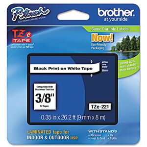 Brother TZe-S221 Labelling Tape Cassette, Black on White, 9mm (W) x 8M (L), Strong Adhesive, Genuine Supplies Brother TZe-S221 Labelling Tape Cassette, Black on White, 9mm (W) x 8M (L), Strong Adhesive, Genuine Supplies