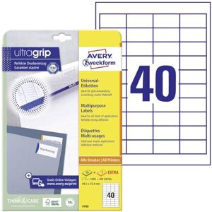 Avery 4780 Labels, A4, 1000 + 200 Extra Universal Labels (48.5 x 25.4 mm), 30 Sheets, White Avery 4780 Labels, A4, 1000 + 200 Extra Universal Labels (48.5 x 25.4 mm), 30 Sheets, White