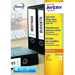 Avery Printable, Customisable Lever Arch File Labels, 4 Labels Per A4 Sheet, 40 Labels Per Pack, White Black Printer Labels L7171-10 Avery Printable, Customisable Lever Arch File Labels, 4 Labels Per A4 Sheet, 40 Labels Per Pack, White Black Printer Labels L7171-10