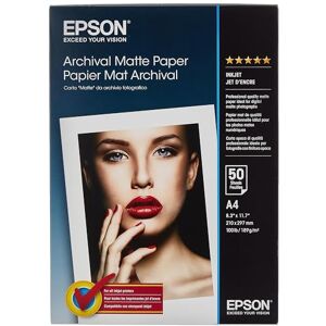 Epson C13S041342 Archival Matte Paper, A4, 210 x 297mm, 189 g/m2, 50 Sheets, White Epson C13S041342 Archival Matte Paper, A4, 210 x 297mm, 189 g/m2, 50 Sheets, White