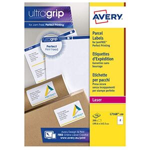 Avery L7168-100, Printable, Customisable Parcel Shipping Labels, Laser Printers, 2 Labels Per A4 Sheet, 200 Labels, White Avery L7168-100, Printable, Customisable Parcel Shipping Labels, Laser Printers, 2 Labels Per A4 Sheet, 200 Labels, White