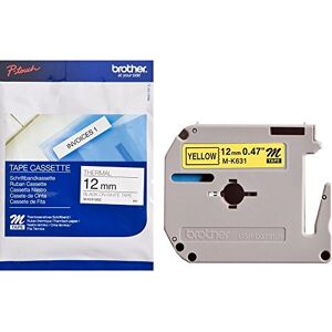 Brother M-K631BZ Labelling Tape Cassette, Black on Yellow, 12 mm (W) x 8 m (L), Genuine Supplies Brother M-K631BZ Labelling Tape Cassette, Black on Yellow, 12 mm (W) x 8 m (L), Genuine Supplies