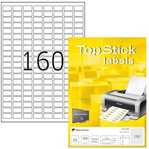 TopStick 8791 Multi-Purpose Labels, 160 Labels Per A4 Sheet, 22 x 12 mm, 160000 Labels, Self Adhesive, Mini Stickers for Laser and Inkjet Printers, White TopStick 8791 Multi-Purpose Labels, 160 Labels Per A4 Sheet, 22 x 12 mm, 160000 Labels, Self Adhesive, Mini Stickers for Laser and Inkjet Printers, White