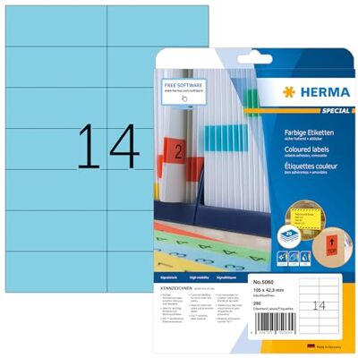 HERMA Blue Removable Color Labels - Label Sheets - A4, 280 pcs HERMA Blue Removable Color Labels - Label Sheets - A4, 280 pcs
