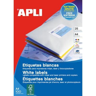 APLI 1293 Box of 100 Sheets, Labels, White APLI 1293 Box of 100 Sheets, Labels, White