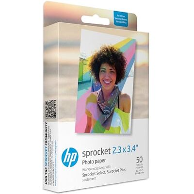 HP Sprocket 2.3 x 3.4 Premium Instant Zink Sticky Back Photo Paper (50 Sheets) Compatible with Sprocket Select and Plus Printers. HP Sprocket 2.3 x 3.4 Premium Instant Zink Sticky Back Photo Paper (50 Sheets) Compatible with Sprocket Select and Plus Printers.