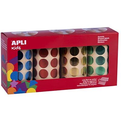 APLI Kids 102410 Pack of 4 Rolls of Round Stickers Diameter 20 mm Metallic Colours APLI Kids 102410 Pack of 4 Rolls of Round Stickers Diameter 20 mm Metallic Colours