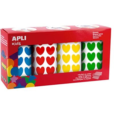 APLI Kids 19502 Pack of 4 Rolls of Hearts Blue, Green, Yellow and Red Stickers with Permanent Adhesive, Ideal for Schools/Nursery or Children's Workshops. APLI Kids 19502 Pack of 4 Rolls of Hearts Blue, Green, Yellow and Red Stickers with Permanent Adhesive, Ideal for Schools/Nursery or Children's Workshops.