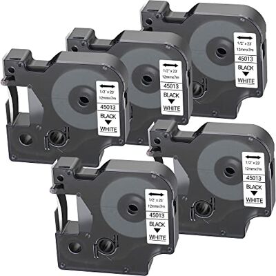 LEYF Pack of 5 Label Tape, Compatible with Dymo D1 45013 S0720530, 12 mm x 7 mm Label Tape for LabelManager 160 280 210D 360D 420P 500TS Labelpoint 250 150 450 Duo, Black on White, 45013X5 LEYF Pack of 5 Label Tape, Compatible with Dymo D1 45013 S0720530, 12 mm x 7 mm Label Tape for LabelManager 160 280 210D 360D 420P 500TS Labelpoint 250 150 450 Duo, Black on White, 45013X5