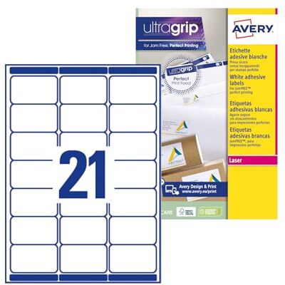 Avery Printable, Customisable Address Mailing Labels, Laser Printers, 21 Labels per A4 Sheet, 5,250 Labels, QuickPEEL (L7160),White Avery Printable, Customisable Address Mailing Labels, Laser Printers, 21 Labels per A4 Sheet, 5,250 Labels, QuickPEEL (L7160),White