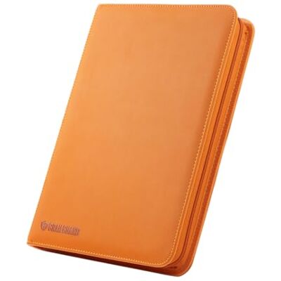 Grail Guard 9-Pocket Premium ZIP Trading Card Binder – High Capacity 360-Card Album, Acid-Free PU Faux Leather, Zip Closure (Orange) Grail Guard 9-Pocket Premium ZIP Trading Card Binder – High Capacity 360-Card Album, Acid-Free PU Faux Leather, Zip Closure (Orange)