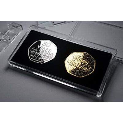 The Commemorative Coin Company Pair of 50th Birthday Silver & 24ct Gold Commemoratives in 50p Coin Display Case. Gift Present Party/Celebration Ideas 50 Fifty Years The Commemorative Coin Company Pair of 50th Birthday Silver & 24ct Gold Commemoratives in 50p Coin Display Case. Gift Present Party/Celebration Ideas 50 Fifty Years