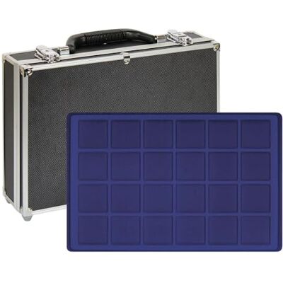 LINDNER Das Original Large coin collection case with 8 dark blue coin trays for 192 coins or coin capsules up to 45 mm in diameter LINDNER Das Original Large coin collection case with 8 dark blue coin trays for 192 coins or coin capsules up to 45 mm in diameter