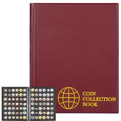 Uncle Paul Coin Collection Album 420 Pockets 10 Sheets Coin Storage Book Large Collecting Holder for Pounds Penny Cents Euro Red CS0242RE Uncle Paul Coin Collection Album 420 Pockets 10 Sheets Coin Storage Book Large Collecting Holder for Pounds Penny Cents Euro Red CS0242RE