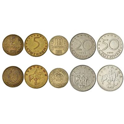 Hobby of Kings Bulgaria 5 Mixed Coins 1 Stotinka to 50 Stotinki Bulgarian Currency Since 1946 Hobby of Kings Bulgaria 5 Mixed Coins 1 Stotinka to 50 Stotinki Bulgarian Currency Since 1946