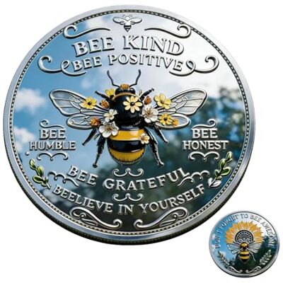 HOUKUNKA Bee Kind Positivity Commemorative Coin, Double-Sided Inspirational Bee Token, Sunflower & Laurel Design, Unique Encouragement Gift for Women, Men & Friends for Daily Positivity (1PC) HOUKUNKA Bee Kind Positivity Commemorative Coin, Double-Sided Inspirational Bee Token, Sunflower & Laurel Design, Unique Encouragement Gift for Women, Men & Friends for Daily Positivity (1PC)