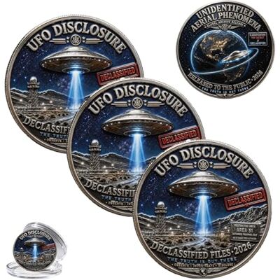 GUUZETU 2026 UFO Disclosure Commemorative Coin, UAP Declassified Files Challenge Coin, Area 51 Metal Souvenir Token, Sci-Fi Alien Enthusiast Gift, The Truth Is Out There Collectible (A3) GUUZETU 2026 UFO Disclosure Commemorative Coin, UAP Declassified Files Challenge Coin, Area 51 Metal Souvenir Token, Sci-Fi Alien Enthusiast Gift, The Truth Is Out There Collectible (A3)