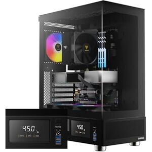 GAMDIAS ATLAS E1 Gaming ATX Mid Tower Computer PC Case, Customizable Digital Monitor w/ Software, 3 x 120mm ARGB Fans, Panoramic Tempered Glass Display, Perforated Airflow Vent PSU Chamber, Black GAMDIAS ATLAS E1 Gaming ATX Mid Tower Computer PC Case, Customizable Digital Monitor w/ Software, 3 x 120mm ARGB Fans, Panoramic Tempered Glass Display, Perforated Airflow Vent PSU Chamber, Black
