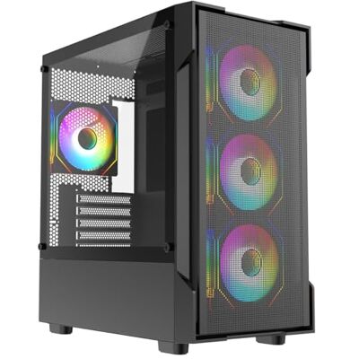 CiT Bolt Gaming PC Case, Micro ATX PC Case with 4 ARGB Fans, Mesh, Black High airflow mesh computer case with 4 ARGB infinity fans, tinted tempered glass and 360mm liquid cooling radiator support CiT Bolt Gaming PC Case, Micro ATX PC Case with 4 ARGB Fans, Mesh, Black High airflow mesh computer case with 4 ARGB infinity fans, tinted tempered glass and 360mm liquid cooling radiator support