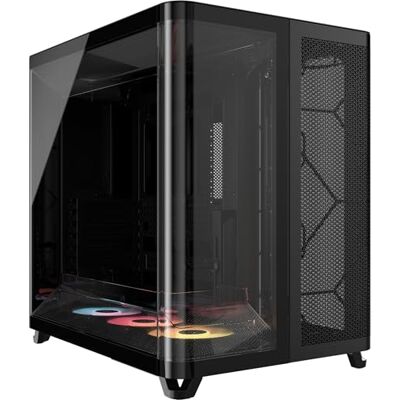 Corsair AIR 5400 RS-R ARGB Triple-Chamber Mid-Tower Panoramic PC Case – 3x Pre-Installed Reverse-Rotor RS120-R ARGB Fans, Low-Noise, High Airflow Ducts, Reverse Motherboard Support – Black Corsair AIR 5400 RS-R ARGB Triple-Chamber Mid-Tower Panoramic PC Case – 3x Pre-Installed Reverse-Rotor RS120-R ARGB Fans, Low-Noise, High Airflow Ducts, Reverse Motherboard Support – Black