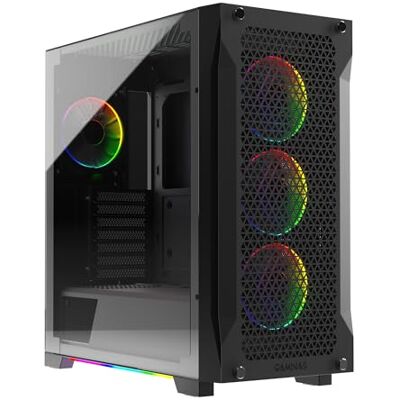 GAMDIAS Gaming PC Case, ATX Mid Tower Computer Case, Side Tempered Glass, Pre-install 4 ARGB Fans, High Airflow Front Panel, Cable Management, Black GAMDIAS Gaming PC Case, ATX Mid Tower Computer Case, Side Tempered Glass, Pre-install 4 ARGB Fans, High Airflow Front Panel, Cable Management, Black