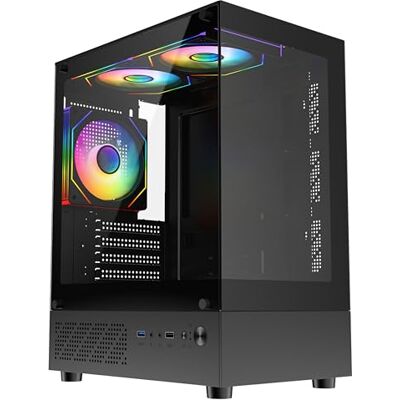 CiT Celsius Gaming PC Case, Black Micro ATX PC Case with 3 ARGB PWM Fans Compact panoramic computer case with tempered glass front and side, 3 PWM ARGB Infinity fans and vertical airflow design CiT Celsius Gaming PC Case, Black Micro ATX PC Case with 3 ARGB PWM Fans Compact panoramic computer case with tempered glass front and side, 3 PWM ARGB Infinity fans and vertical airflow design