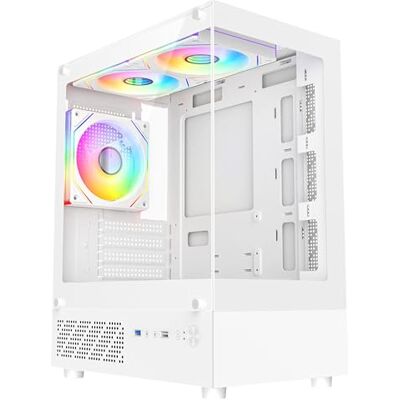 CiT Celsius Gaming PC Case, White Micro ATX PC Case with 3 ARGB PWM Fans Compact panoramic computer case with tempered glass front and side, 3 PWM ARGB Infinity fans and vertical airflow design CiT Celsius Gaming PC Case, White Micro ATX PC Case with 3 ARGB PWM Fans Compact panoramic computer case with tempered glass front and side, 3 PWM ARGB Infinity fans and vertical airflow design