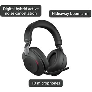 Jabra Evolve2 85 Wireless PC Headset with Charging Stand – Noise Cancelling Microsoft Teams Certified Stereo Headphones With Long-Lasting Battery – USB-C Bluetooth Adapter – Black Jabra Evolve2 85 Wireless PC Headset with Charging Stand – Noise Cancelling Microsoft Teams Certified Stereo Headphones With Long-Lasting Battery – USB-C Bluetooth Adapter – Black